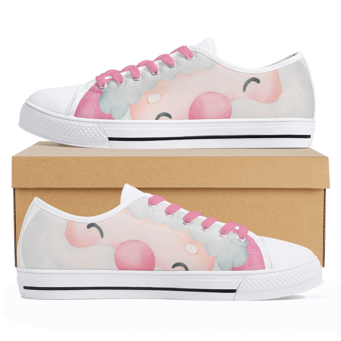 PINK CHRISTMAS Womens MD Low Top Pink Santa Canvas Shoes