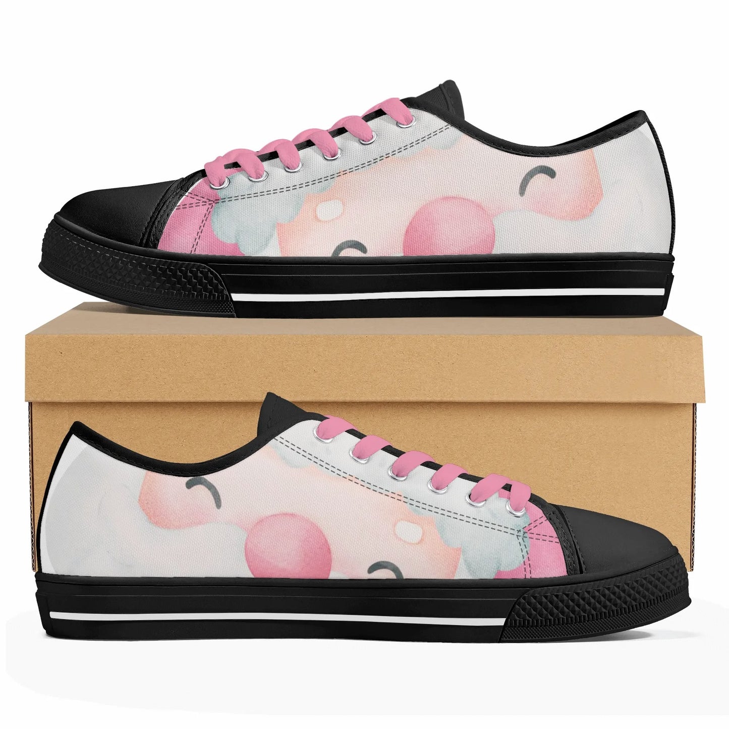 PINK CHRISTMAS Womens MD Low Top Pink Santa Canvas Shoes