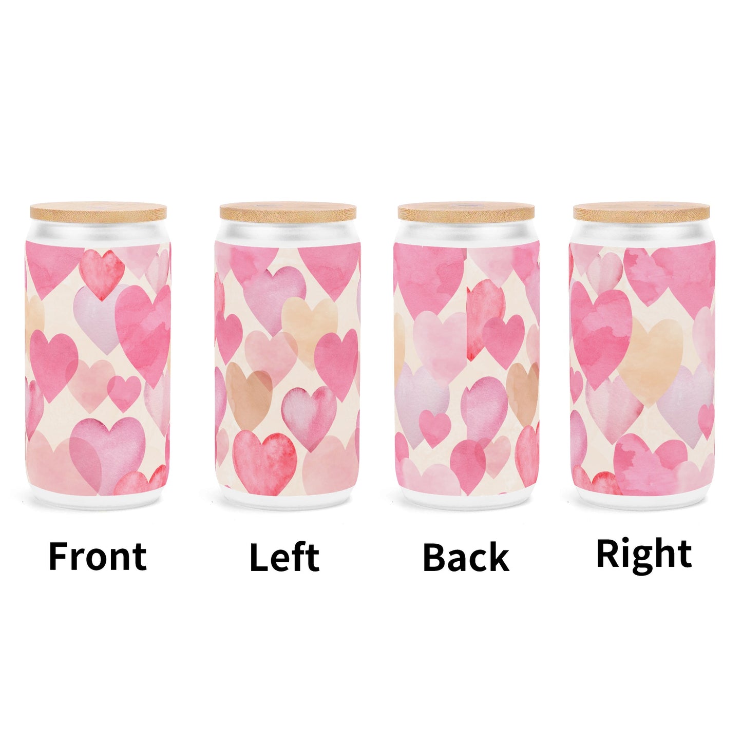 Valentine Frosted 16oz Glass Cups with Bamboo Lid Can Tumbler