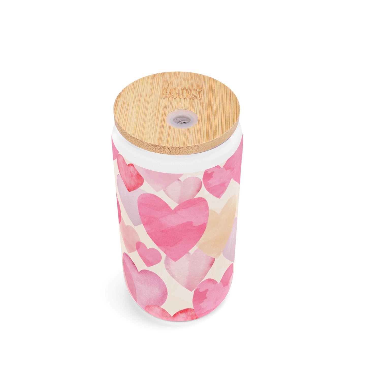 Valentine Frosted 16oz Glass Cups with Bamboo Lid Can Tumbler