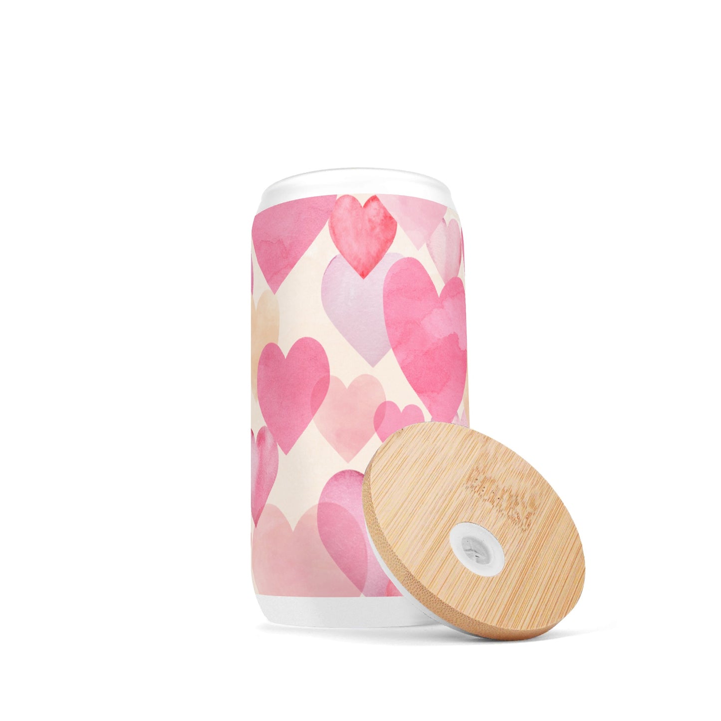 Valentine Frosted 16oz Glass Cups with Bamboo Lid Can Tumbler