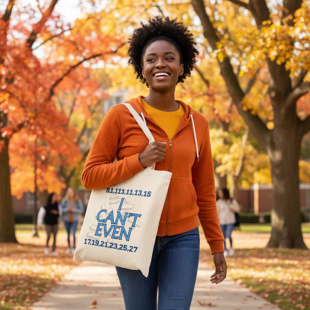 Tote Bag - "I Can't Even" Even Numbers Graphic Cotton Tote (Funny Math Pun)