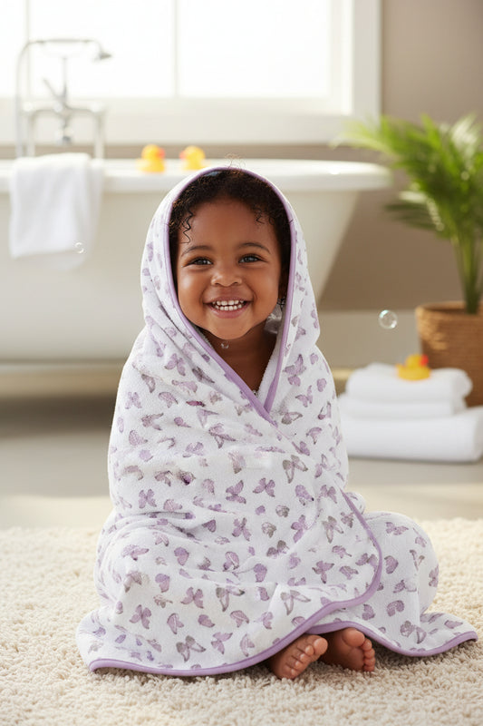 Winsome Butterflies Cotton Hooded Towel and Washcloth Set