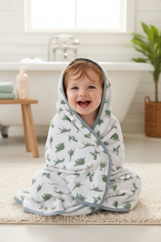 Granite Green Dinosaurs Cotton Hooded Towel and Washcloth Set
