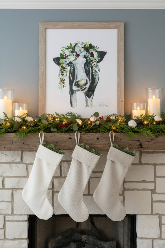 Christmas Collection- Cow, 11x14 Print, Watercolor, Home Decor