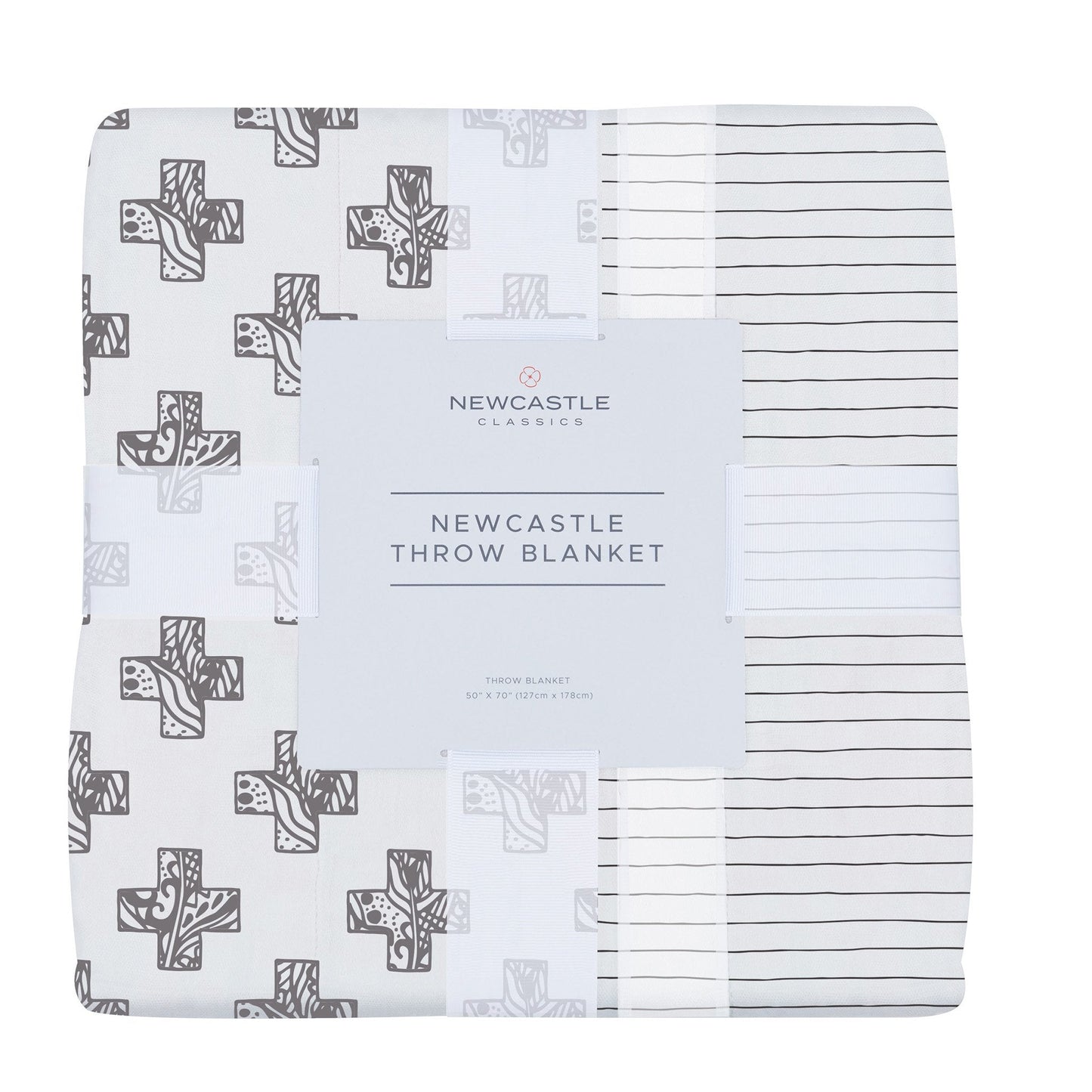 Cross Stamp and Pencil Stripe Bamboo Muslin Newcastle Throw Blanket