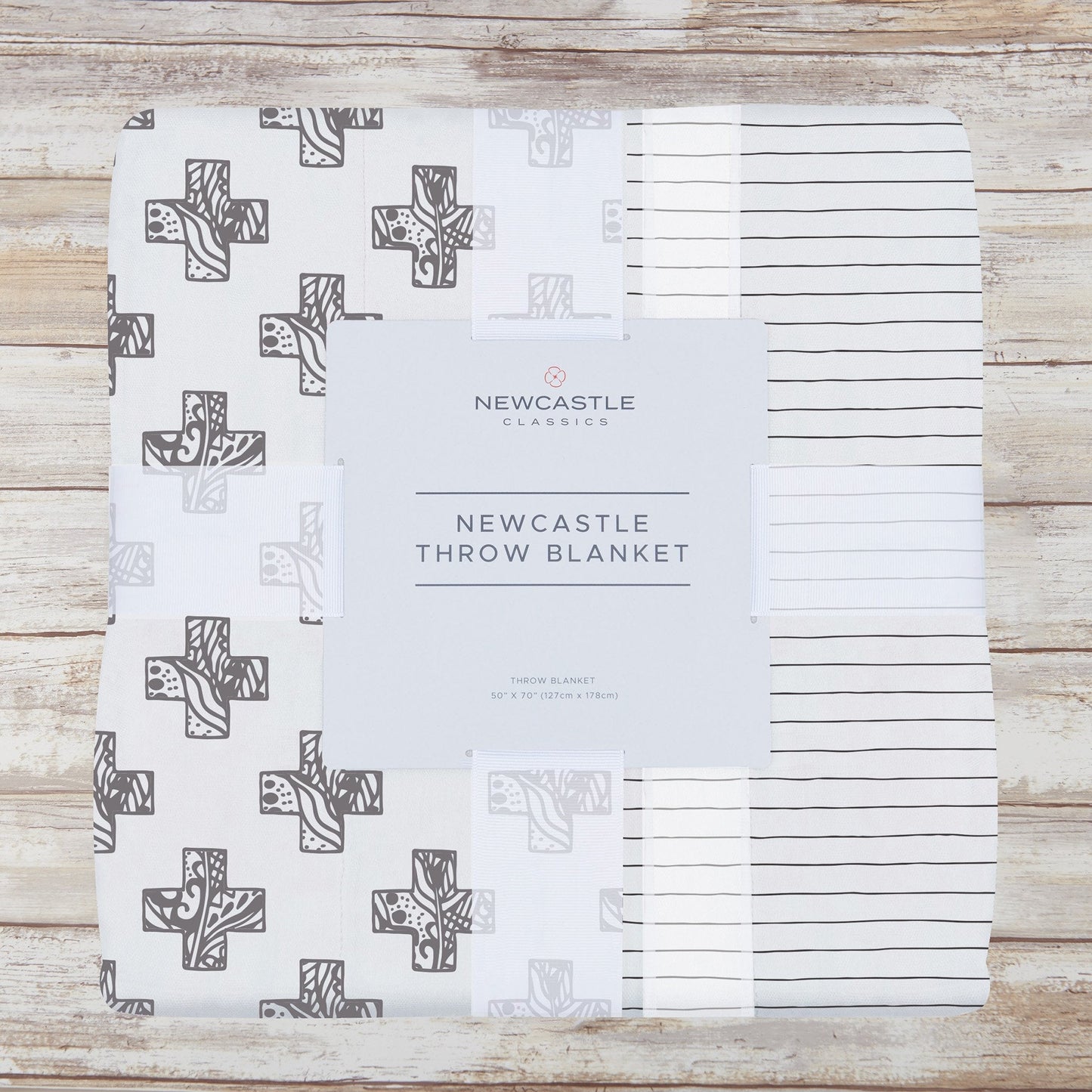 Cross Stamp and Pencil Stripe Bamboo Muslin Newcastle Throw Blanket